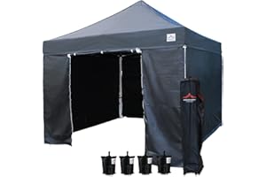 UNIQUECANOPY 10'x10' Pop Up Canopy Tent Commercial Instant Shelter, with 4 Removable Zippered Side Walls and Heavy Duty Roller Bag, 4 Sand Bags Black
