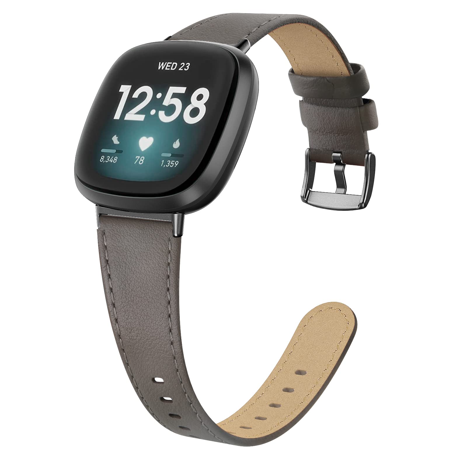 Photo 1 of EDIMENS Leather Bands Compatible for Fitbit Versa 3 / Fitbit Versa 4 / Fitbit Sense for Women Men, Genuine Leather Bands Replacement Wristbands Straps Compatible with Versa 3 / Versa 4 / Sense