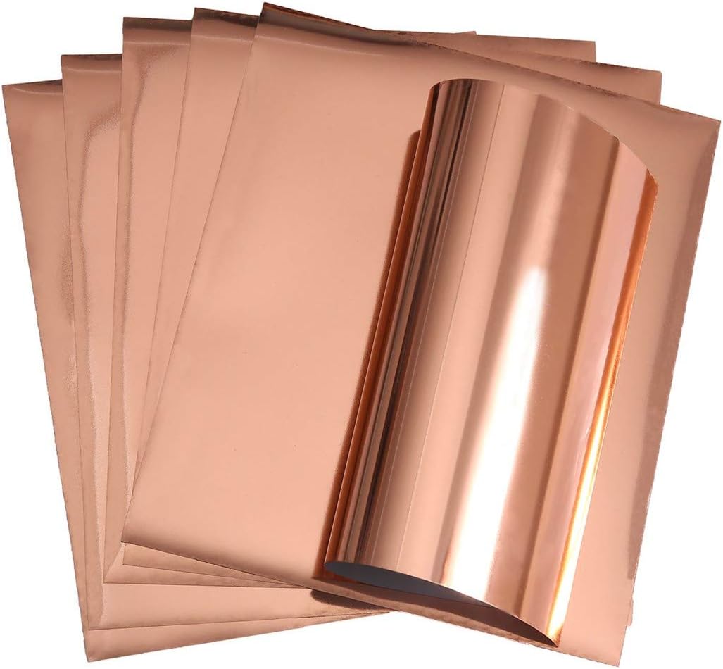 Amazon Com Stretch Metallic Vinyl Easy To Iron On Heat Transfer Vinyl Rose Gold Foil Vinyl Stretch Htv Sheet For T Shirt Hoody Decoration At Home Or Party 12 X 9 8 Pack Of 6 Arts Crafts