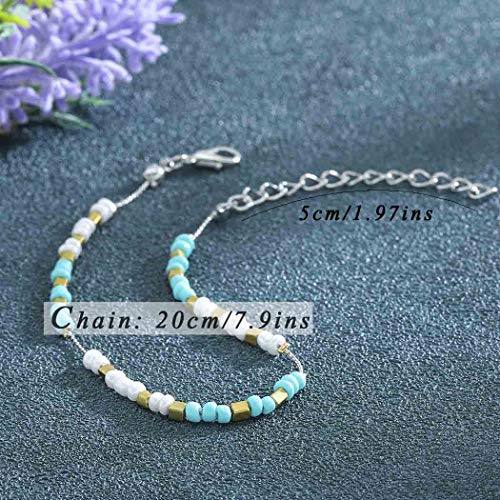 Fdesigner Turquoise Anklet Bracelet Beaded Foot Chain Hippie Beach Jewelry for Women and Girls (Green) - Thumbnail 4
