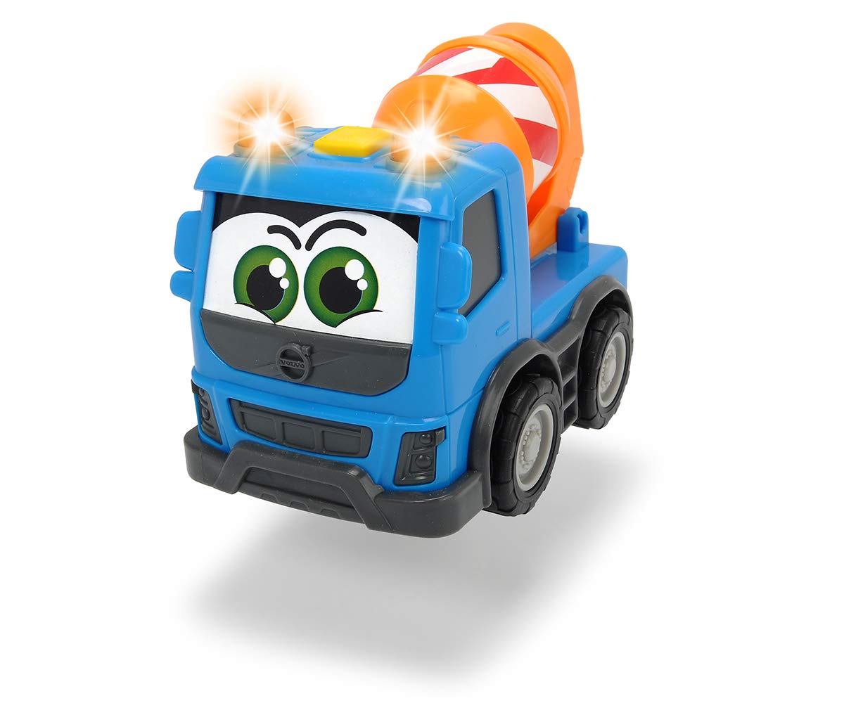 Dickie Toys 203811006 Happy Volvo FMX Construction Vehicles for Toddlers, Dump Truck, Cement Blender or Container Truck, Light and Sound, Includes Batteries, Play Car for Children from 1 Year, 3 Designs, 13 cm
