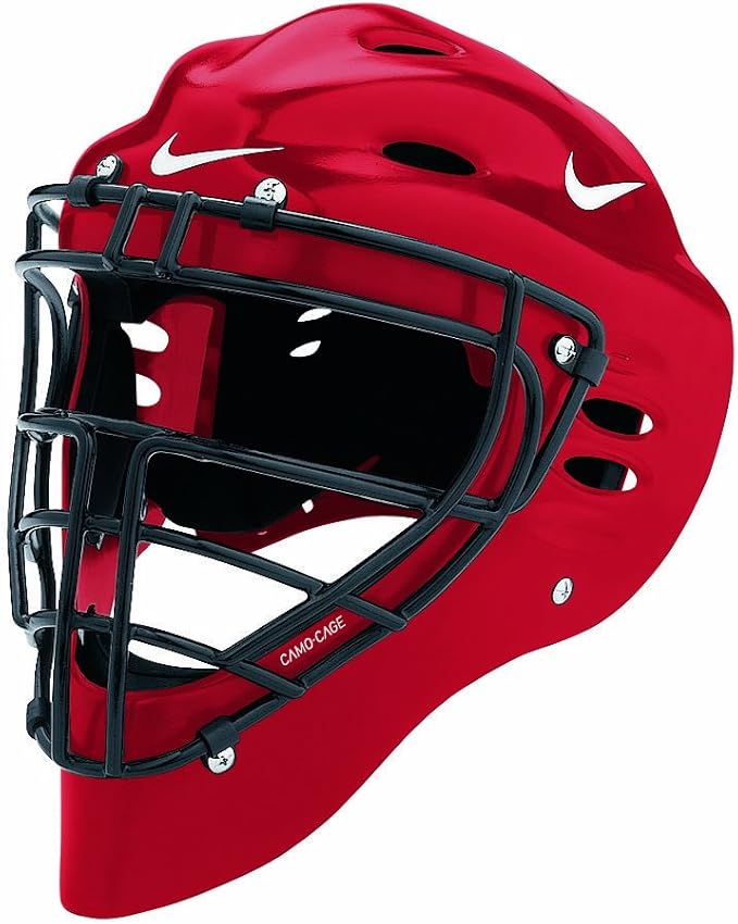 Nike Pro máscara de Catcher de Oro, Escarlata/Blanco, Pequeño/Mediano