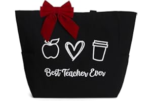 Frerdui Teacher Bag Appreciation Gifts for Women, Canvas Tote Bag with Removable Bowknot Clip for Birthday Christmas