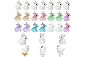 Erewa 36Pcs Easter Mini Resin Animal Figures Rabbits, Little Chicken, Tiny Egg, Miniature Bunny Figurines for Holiday Decorations & Collectibles