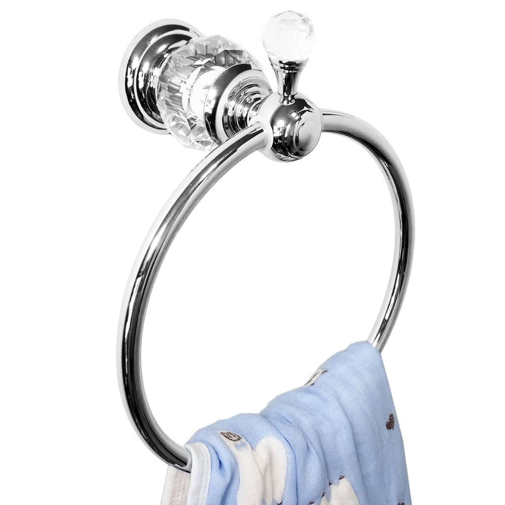 Polished Chrome Kabter Crystal Series Brass Bathroom Hand Towel Ring