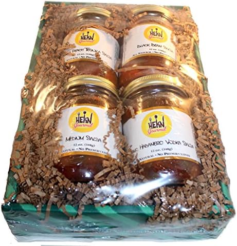 HEKN Gourmet Salsa Gift Set (Mango Peach Tequila, Garlic Habanero Vodka, Medium Salsa and Black Bean) All Natural, No Preservatives