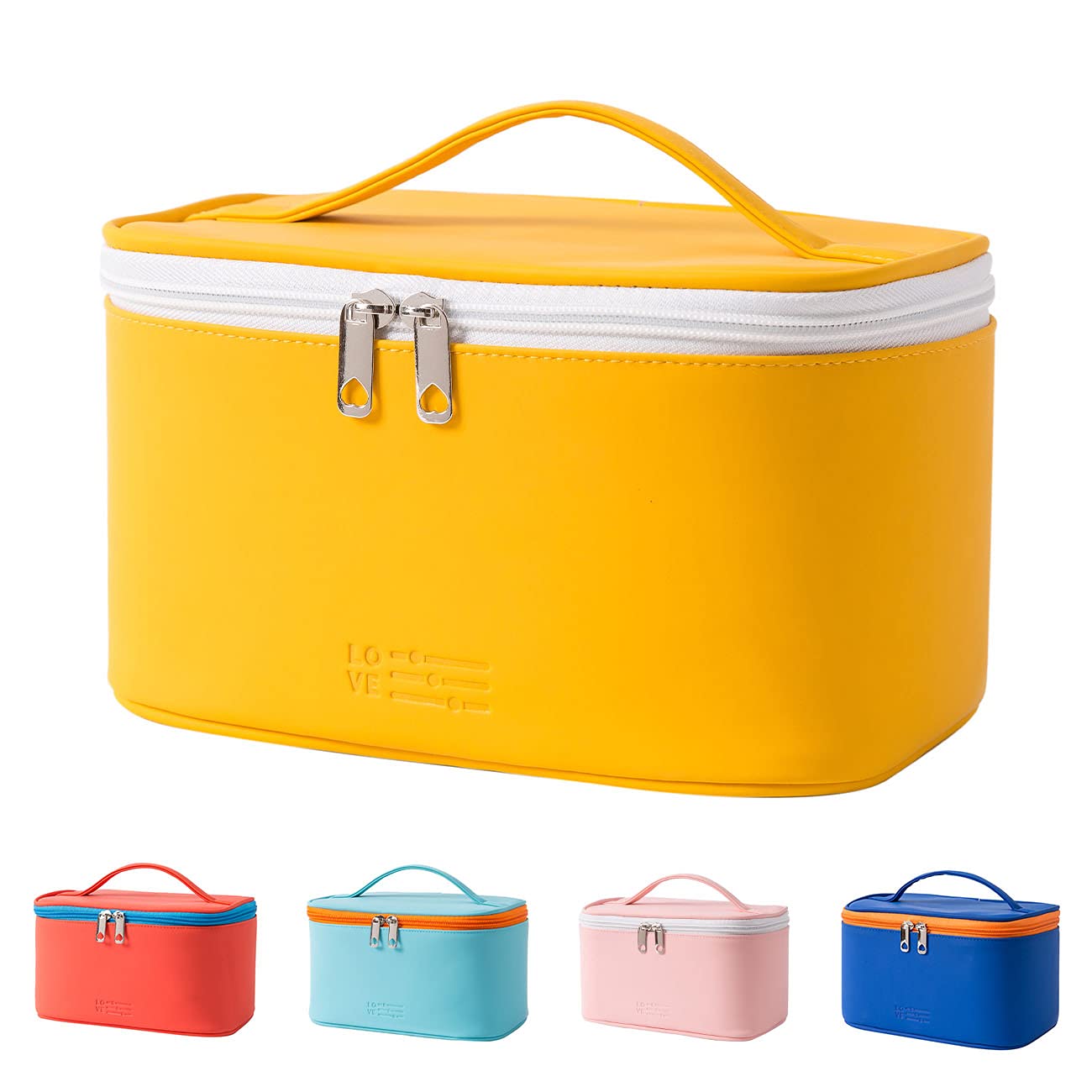 Photo 1 of Meiyuuo Makeup Bag Large Cosmetic Bags for Women Girls Cute Travel Zipper Pouch Toiletry Organizer for Beauty Essentials Waterproof (Yellow)