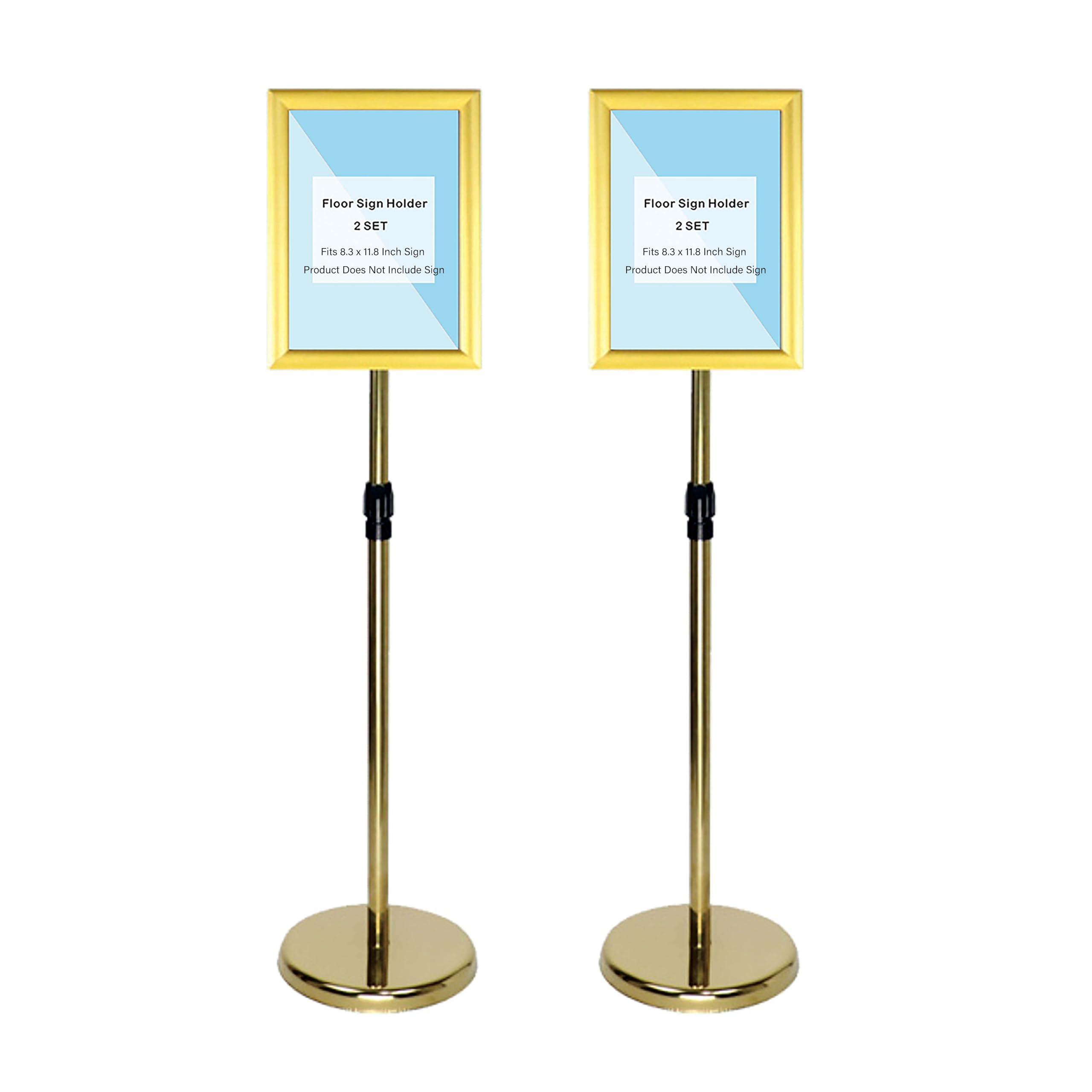 BAISALJI 2 Golden Sign Holders,A4 Heavy Duty Floor Display Sign Stand,8.5 x 11 Inch Stainless Steel Standing Sign Display,Card Vertical Billboard Oriented Hotel Sign. (gold A4)
