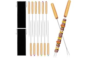 Cabilock 18 Fondue Forks Set with 3 Storage Bags, 24cm Stainless Steel Fondue Forks with Wood Handle, Roasting Sticks for Ske