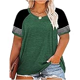 CARCOS Plus Size Tops for Women Button Up Henley Shirts Short Sleeve Summer T-Shirts V/Crewneck Casual Trendy Tunics XL-5XL