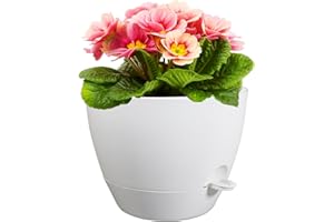 Meowell 12 inch Large Self Watering Pots for Indoor Outdoor Plants, Plant Pots with Mesh Drainage Holes for Garden House Plants, Plastic Planters with Reservoir for Flower Plants, White