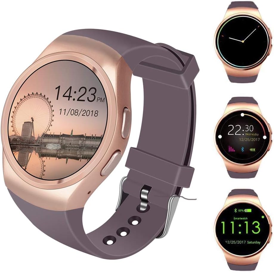 Smart Watch With Heart Rate Monitor and Smart Notifications,Round Touch Screen Bluetooth Smart Watches With SIM Card Slot and TF Card Slot Compatible With Apple iOS and Android Phones (Golden-k)