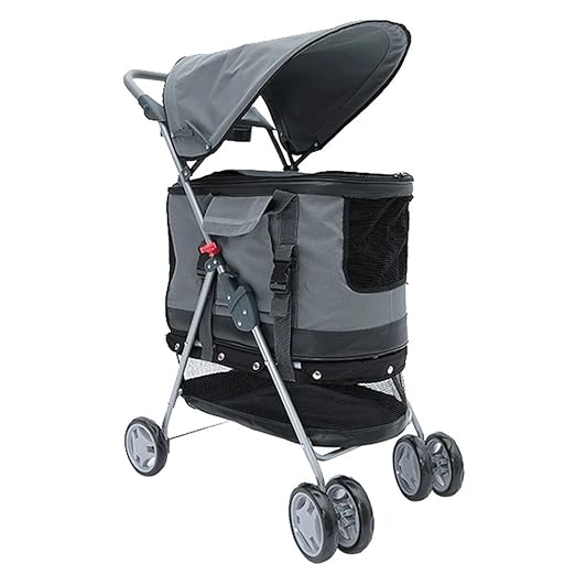 Petcomer Hundewagen Pet Stroller Reisen Sie 4 Räder Trolley Pram Puppy Jogger Faltbarer Träger Schlendern mit Regenschutz und