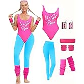 MIAIULIA Womens 80s Workout Costume Outfit 80s Accessories Set Leotard Neon Legging Headband Wristbands Set