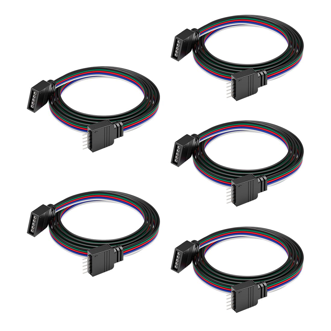 BTF-LIGHTING 5PIN 22AWG JST SM LED Connector 5pcs/Pack Male Female Connector with 0.5m Cable for PWM SMD FCOB RGBW LED Strip without Soldering Controller Wire