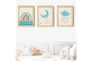 LIYAOLI You Are So Loved Framed Wall Art Decor 3 Panel 12x16 Inch Stars and Moon Nursery Decor Boho Kids room Baby Girl Bedroom Decor for Wall Art Decor