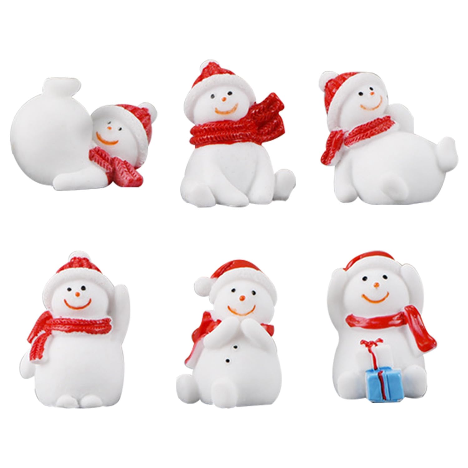 MEISH 6pcs Christmas Aquarium Decoration Christmas Snowman Ornaments Christmas Fish Tank Ornament Resin Snowman Miniature Figurines for Fish Tank