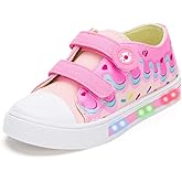 FUNCOO PLUS Kids Light Up Shoes Toddler Canvas Sneakers with Hook and Loop for Boys Girls