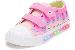 FUNCOO PLUS Kids Light Up Shoes Toddler Canvas Sneakers with Hook and Loop for Boys Girls