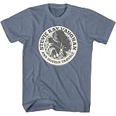 American Classics Stevie Ray Vaughan and Double Trouble T Shirt Blue | Officially Licensed, Stevie Ray Vaughan Double Trouble Badge, Indigo Heather, Short Sleeve Crew Neck Tee, vintage style