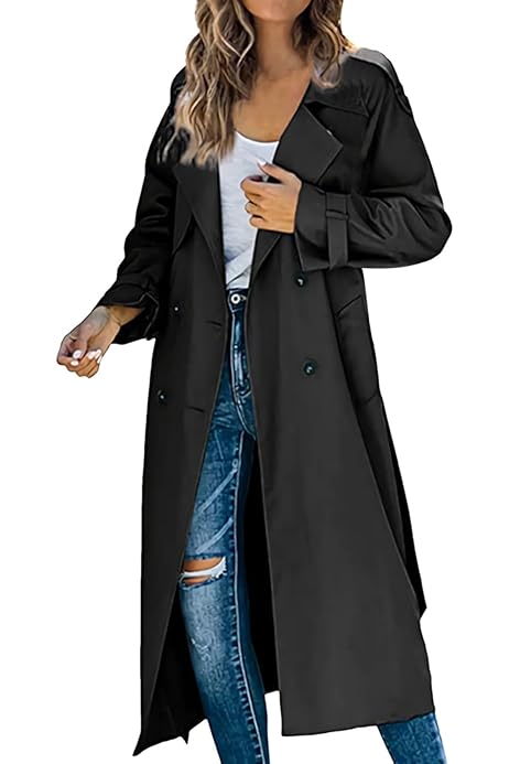 Women's Double Breasted Trench Coat - Slim Fit Long Duster Overcoat | Casual & Formal Full Length Coat