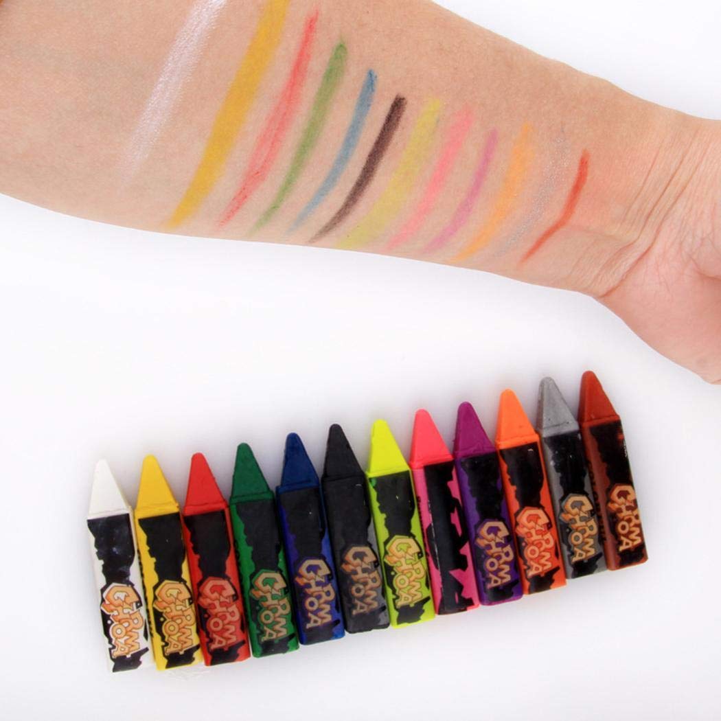 Whatyiu Fully Washable 12 Colors Face Paint Safe Face and Body Crayons Painting Pigments- Halloween Festival Party Makeup