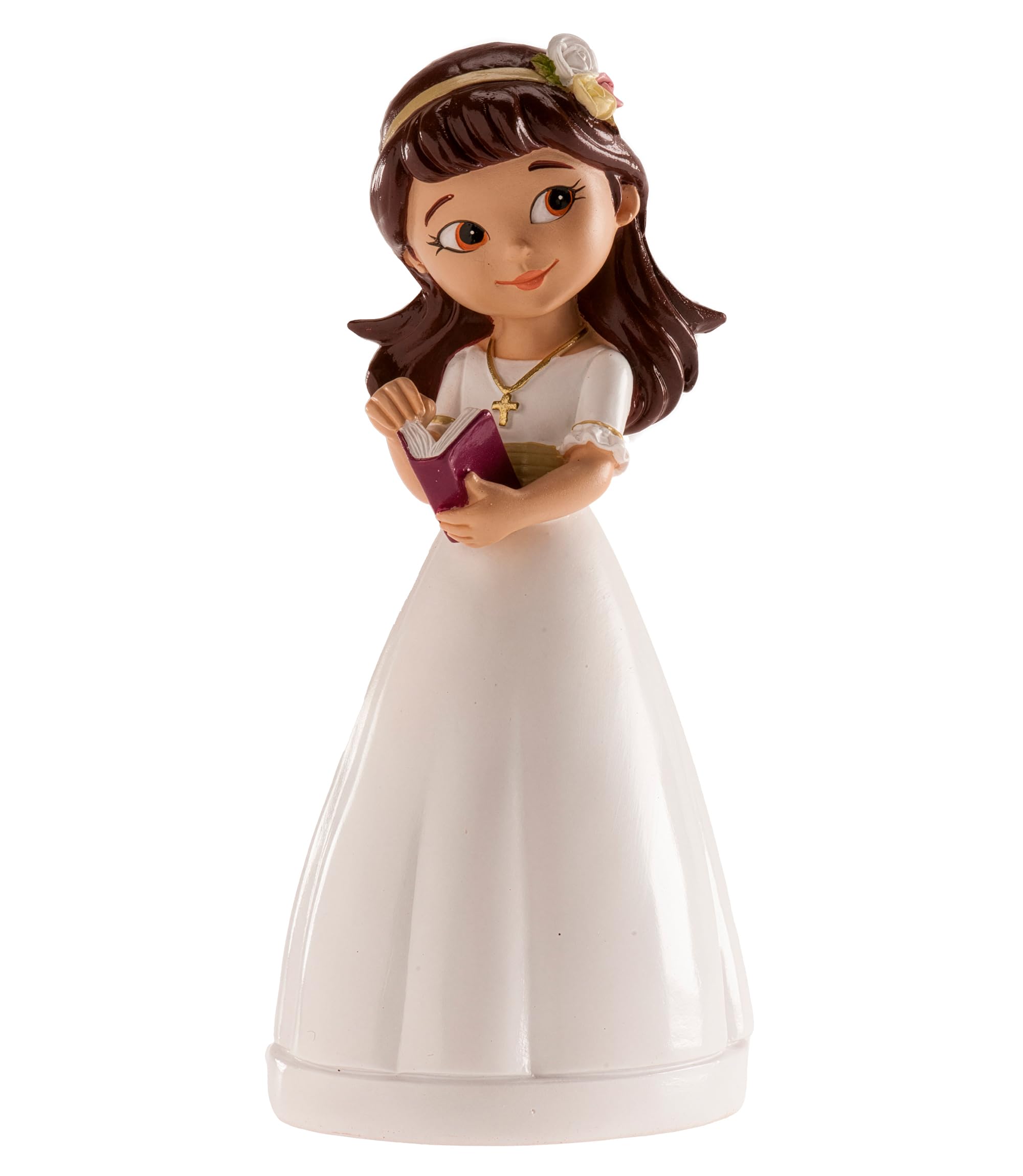 dekora - Decorative Figure for First Communion - Girl with Bible - Made of Resin - Cake Topper - 13 cm Tall - Original and Detailed Design - Food Contact Safe