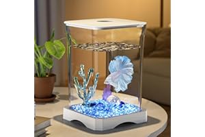 Uneeruiqy Fish Tank, High-Transparency Fish Tanks, Mini Desktop Rectangular Fish Tank with Top Feeding Hole & Built-in Bottom Light, Compact Tank for Tabletop or Desktop Display