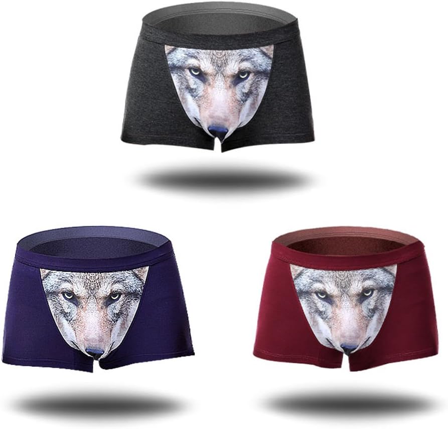 Men's Seamless Boxer Brief Stretchable Underwear 3D Printing 3-pcs Set, Sexy Hipster Wolf Animals
