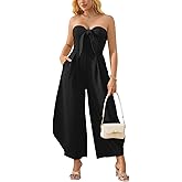 XNMHL Corset Jumpsuits for Women Tube Top Tie Front Romper Wide Leg Palazzo Pants with Pockets