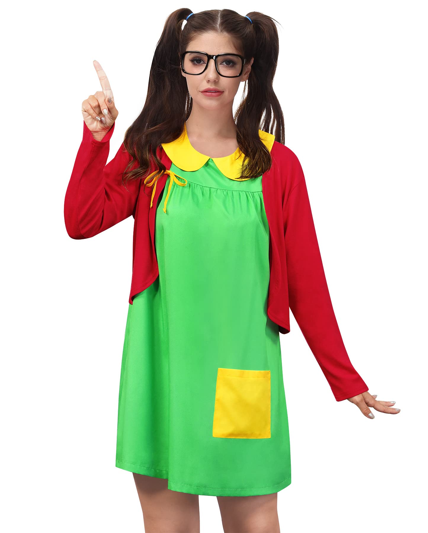 Photo 1 of Clarisbelle Women's Halloween 2 Pieces La Chlindirna Costume Doll Collar Green Dress with Red Cardigan Outfits LARGE
