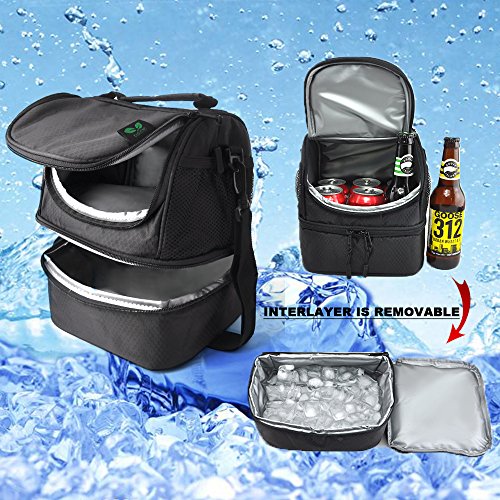 Lunch Bag For Boys Men Women Kids, F40C4TMP YKK Zipper Insulated Soft Tote Cooler Box With Pocket,Shoulder Strap, Medium Black (6 Can)