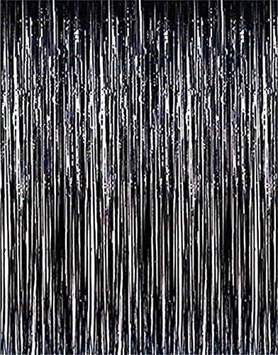 Jocon SF8107 Metallic Foil Fringe Curtain for Wedding Prom Birthday Party Wall Decoration Background (1 Pack, Black)