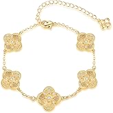18K Gold Plated Clover Bracelets for Women, Four-Leaf Clover Bracelet with Sparkling Cubic Zirconia, Gold Charm Bracelet Lucky Link Dainty Jewelry, Trendy Unique Gifts for Women, GF, Mother, Wife, Her
