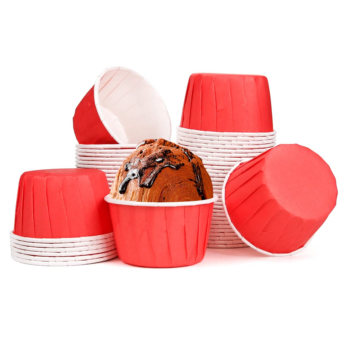 Spesh 50 Pcs Paper Cupcake Cases Small Muffin Liners for Baking Disposable Cupcake Baking Cups for Weddings,Christmas,Birthday(Red)