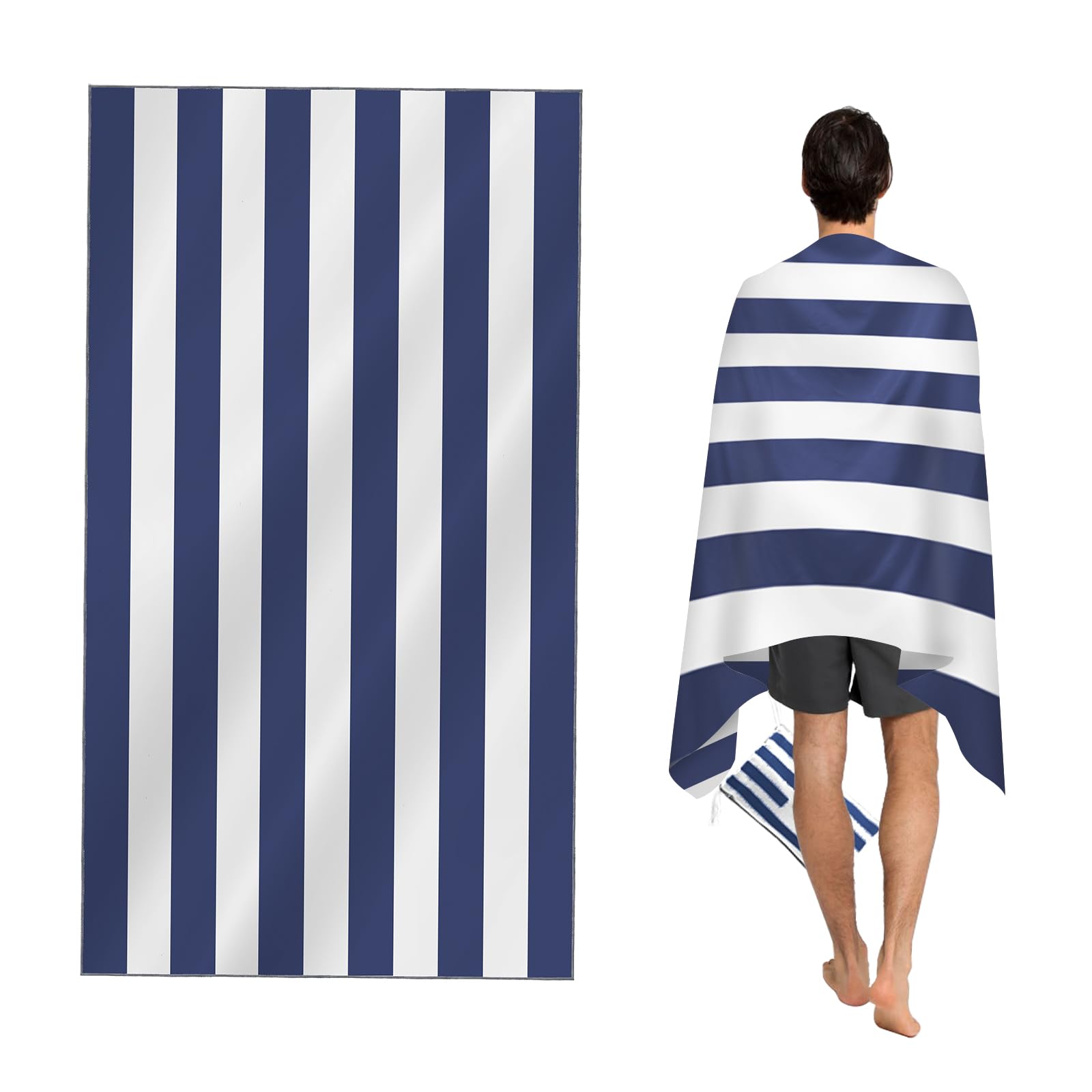 CNMTCCO Large Beach Towel for Adults with Bag - Quick Dry Microfibre - 100% Recycled Towel - Sand Free, Lightweight, Compact (160x90cm, 63x35in) (Blue)