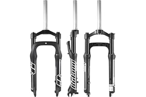 BOLANY Fat Tire MTB Suspension Fork, 20/26 x 4.0 inch 1 1/8 Straight Tube 100mm Travel Spacing Hub 135mm Manual Lockout 9mm QR Oil Spring Front Forks for Snow Beach XC Mountain Bike