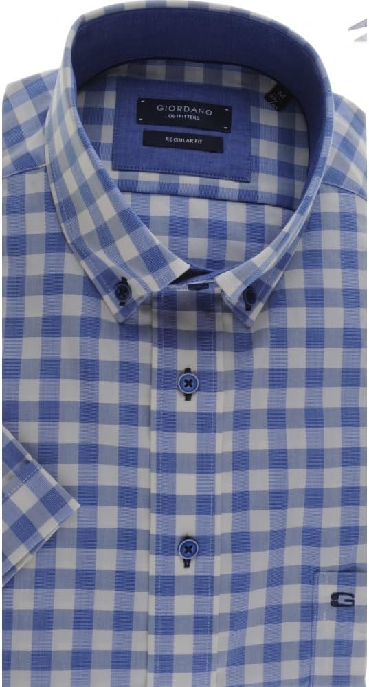 Giordano Button Down Collar Checked Cotton Short Sleeved Shirt M Pink