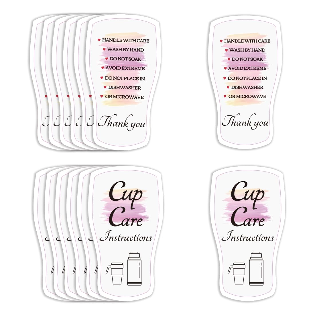 PLIGREAT 100 Pack Tumbler Care Cards Watercolor Pink Tumbler Cups Care Instruction Cards for Small Business Online Shop Boutique Cup Shop Package Insert Cards