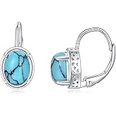 CRMAD Larimar/Opal/Turquoise/Moonstone/Rose Quartz/Malachite/Pearl/Black Onyx/Aquamarine Earrings for Women Sterling Silver Leverback Earrings Jewelry