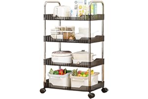 BUANSON 4 Tier Utility Cart Black, Acrylic Bathroom Cart Organizer Kitchen Organizer Rolling Storage Cart Mobile Shelving Unit Multi-Functional Shelves for Office, Kitchen, Living Room