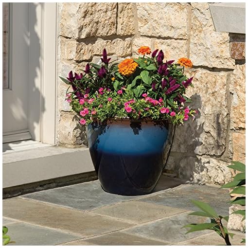 Suncast 16" Seneca Premium Glaze Resin Flower Planter Pot - Thumbnail 4
