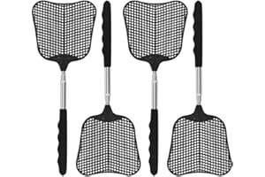 MYSTICHOME Fly Swatter 4 Pack, Durable Heavy Duty Plastic Fly Swatters, Stainless Steel Telescopic FlySwatter for Indoors/Outdoor/Kitchen/Garden (4 PCS Black)