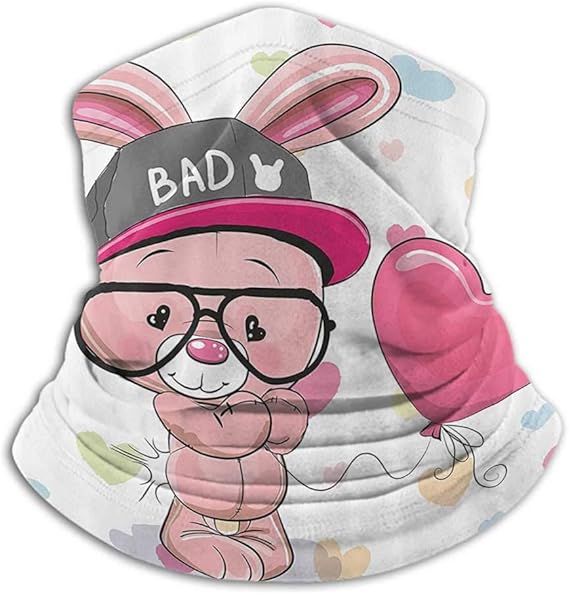 Amazon ネックウォーマー カートゥーン装飾コレクション ランニング スキー スノーボード かわいいウサギ メガネとハートバルーン付き 愛のロマンス ユーモア バレンタインアート 10 X 12インチ ソフトピンクグレー ネックウォーマー 通販