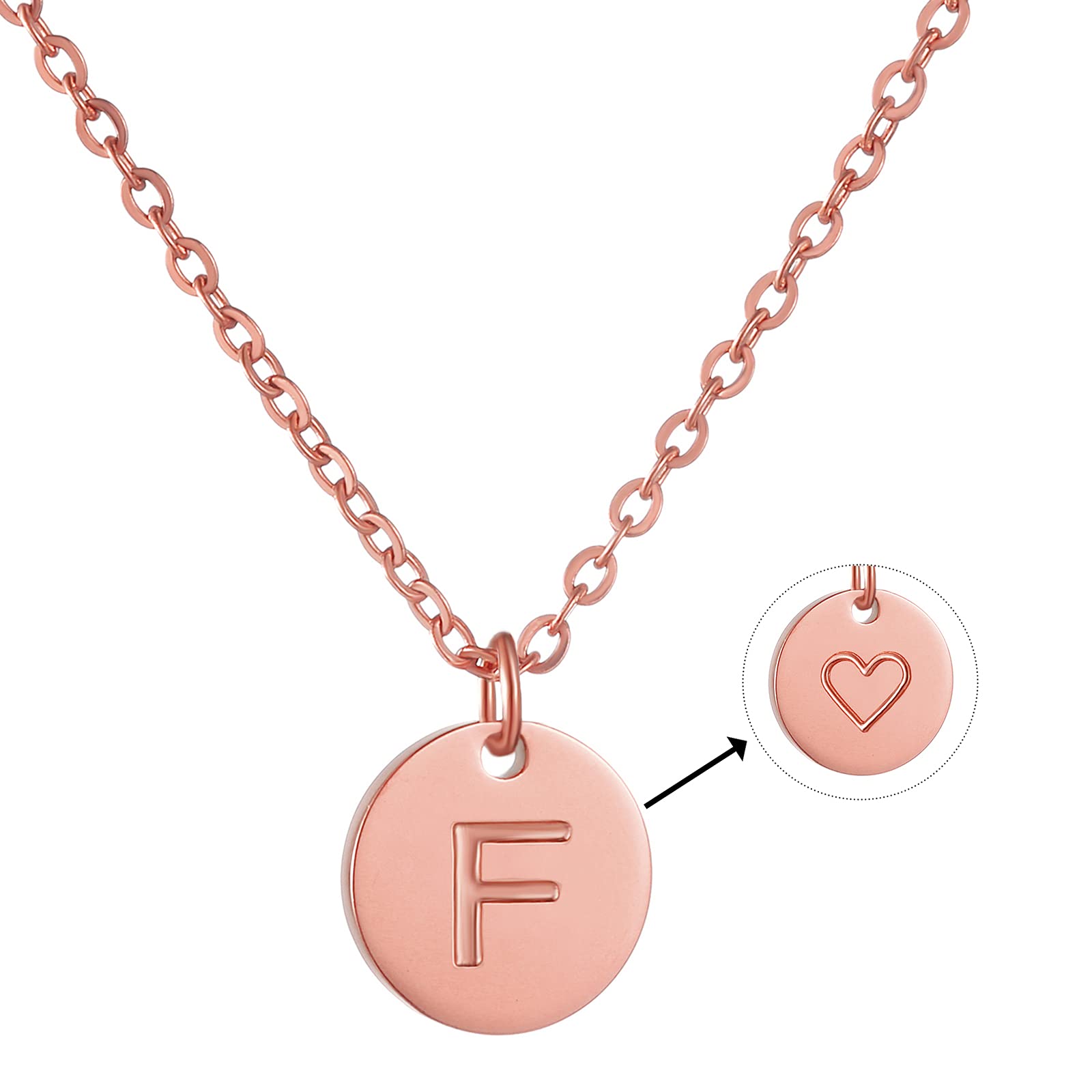 AFSTALR Initial Letter Necklace for Women Round Pendant with F Heart Necklace Personalized Birthday Jewellery Gifts RoseGold