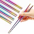 Stainless Steel Chopsticks Reusable Multicolor Lightweight 304 Metal Chopsticks Dishwasher Safe - 5 Pairs (Rainbow)