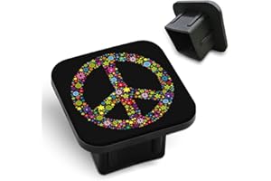Tnomchey Peace Symbol 2 Inch Hitch Cover Hippie Love Peace Lot of Multicolored Small Flowers Tow Receiver Tube Plug Cap Curt Tail Receiver Tub Cover Towing Hitch Accessories Universal for Cars Trucks