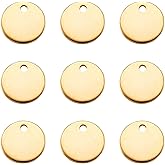 Pandahall 100Pcs Flat Round Stainless Steel Stamping Blank Tag Pendants Golden 0.78 Inch Message Word Tag Charms for DIY Jewelry Making