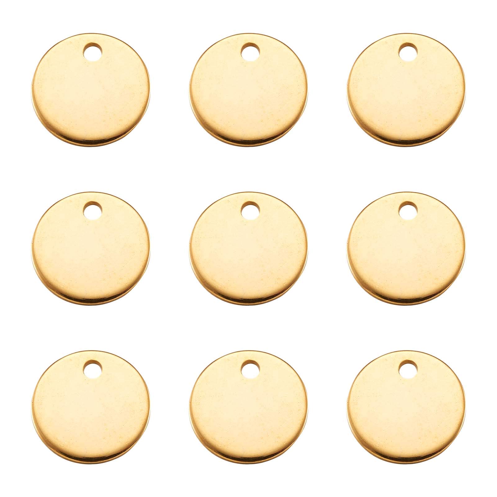 PandaHall 100pcs Stainless Steel Flat Round Blank Stamping Tag Pendants 20mm Golden Blank Tags Charms for DIY Jewelry Making