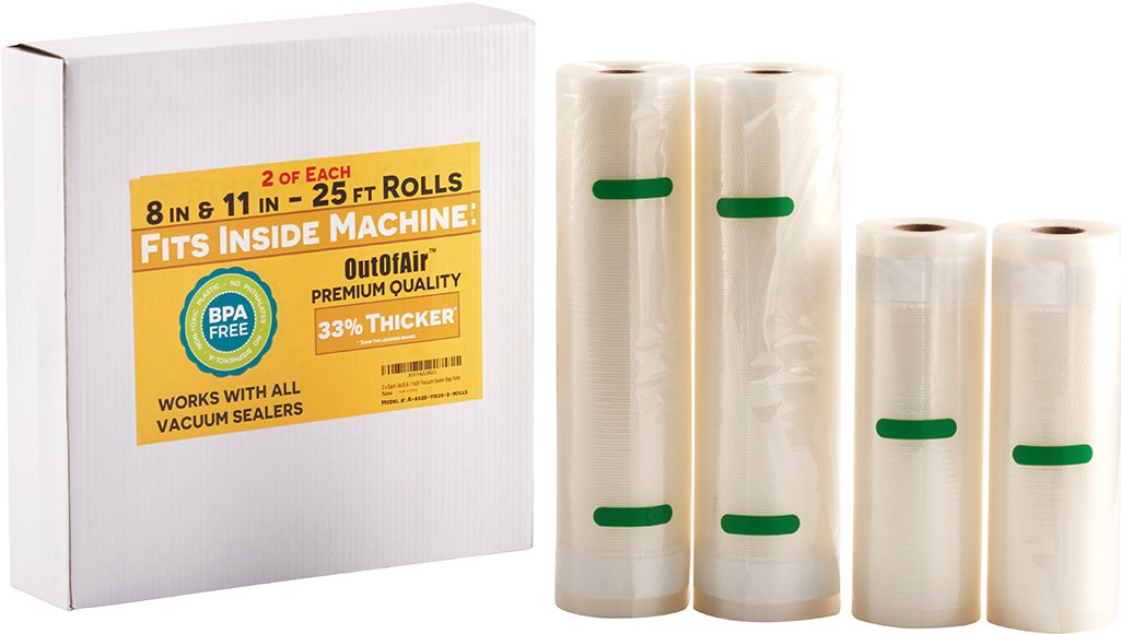 8" 11" 25ft Vacuum Sealer Rolls (Fit Inside) 4 Rolls (2 of Each, 100ft